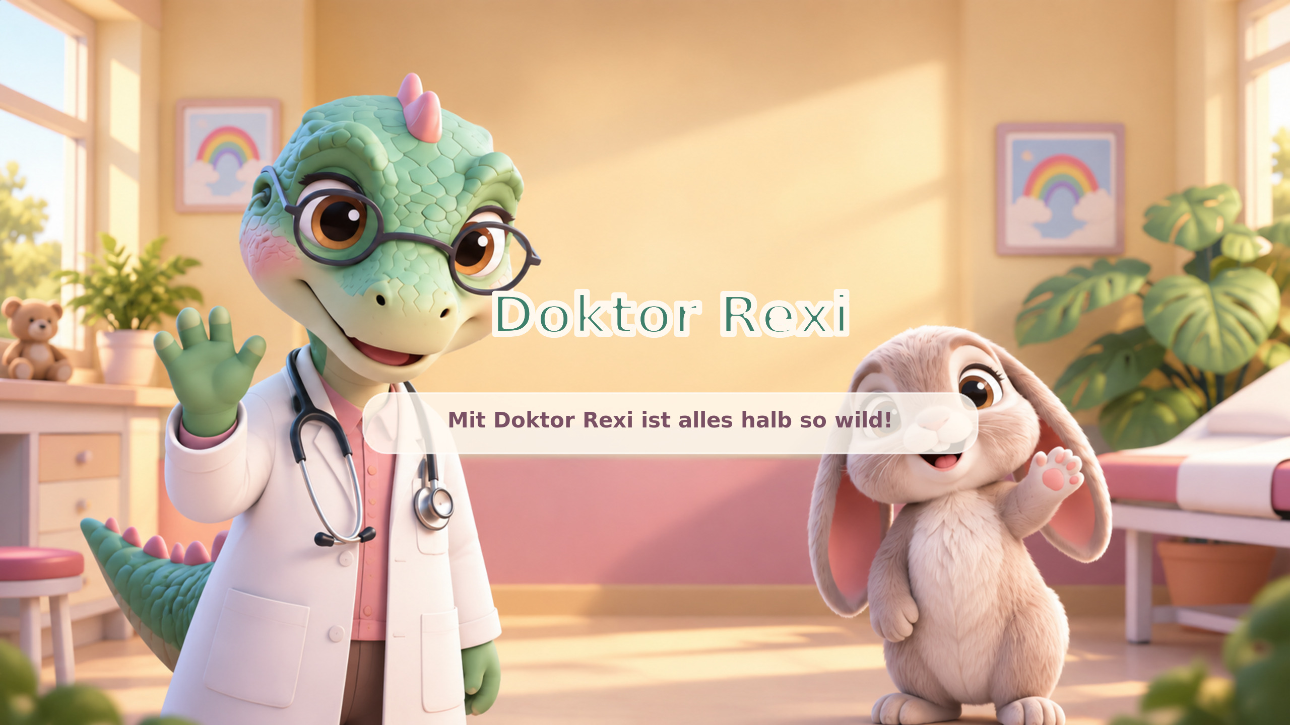 Doktor Rexi und Hase in der Kinderarztpraxis